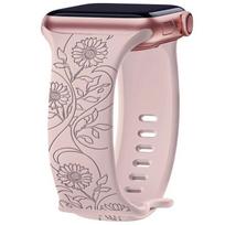 Bracelet for Apple Watch Series 11 10 9 8 SE 7 6 5 4 3 2 1 Ultra 1/2/3, 42mm-44mm-45mm-46mm-49mm Silicone Sunflower Pattern Pink