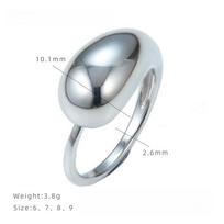 Korean Version of Simple Big Water Drop Ring Titanium Steel Does Not Fade Geometric Stacked Ring Women's Niche Design Cold Wind Jewelry 6 white