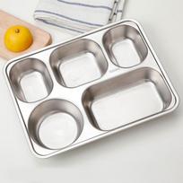 SUS304Stainless steel deepened and thickened dining plate, five grid fast food plate, partitioned meal box, cafeteria restaurant