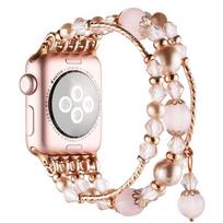 Nuoroda apyrankės dirželis Apple Watch Series 8 Ultra 49mm 6 5 4 SE 3 Band 38mm 42mm elastingas dirželis, skirtas Iwatch 44mm 40mm 41mm 45mm Moterų agato perlų juostoms 38mm rožinė