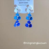 Diamond flower butterfly fringed earrings sweet small fresh fashion stud earrings versatile temperament high-end earrings blue
