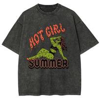 Grils Letter Print Women's T-Shirt Oversized Washed Cotton Tees Summer Comfortable Short Sleeve Design S