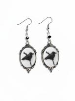Vintage Cameo Crow Bird Earrings, Ethnic Flower Drop Earrings