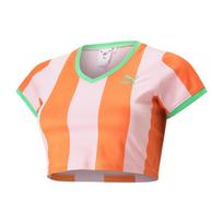 Puma X Dua Lipa Color Block Striped Short Sleeve V-Neck Crop Top Women tops 536637-86 M white