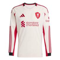 Adidas Aeroready Liverpool FC 25/26 išvykos marškinėliai, drėgmę sugeriantys, V formos iškirptė, aptemptas, ilgomis rankovėmis, futbolo marškinėliai, vyriškas marškinėlis JV6448 2XL white