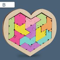 Medinis 3D dėlionės žaidimas vaikams, spalvingas dėlionės Tangram matematikos žaislas, širdelės formos, kūdikių Montessori mokomieji mokymosi žaislai