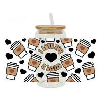 Coffee Printed 3D UV DTF Transfer Stickers Rub on Waterproof 16oz Cup Wraps High-temperature Resistant DIY Decals