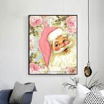 Diamond Painting Santa In Pink Hats Full Round Diamonds Embroidery for Living 20X30CM beige