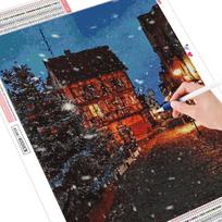 Deimantinis paveikslas Gatvės komplektas Kryžminio dygsnio deimantinis siuvinėjimas Kraštovaizdis Kalnų krištolinio akmens žiemos dekoras namams Full Round (20X30CM) gray