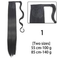 LISI HAIR Ilga Tiesi Banguota Sintetinė Plaukų Sruoga Su Uodega Moterims Kasdieniam Nešiojimui Yra Papildoma 85 cm Uodega Plaukai 22inches black