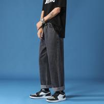 Men Korean Fashion Jeans Streetwear Hip Hop Baggy Denim Trousers Straight Wide Leg Pants XXL juoda