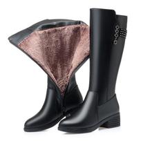 Winter Shoes Warm Fur Women Boots Mid-Calf Rubber Shoes Female Vintage Black PU Leather Zipper Booties Women's Shoes Non Slip 35