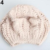 Women's Fashion Beret Braided Baggy Wool Knitted Warm Winter Beanie Hat Ski smėlis