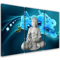 Trijų dalių paveikslas ant drobės Buddha Zen Orchid Turquoise 60x40 mėlyna