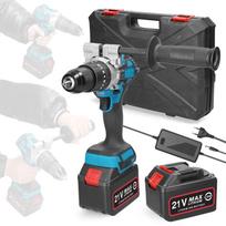 Buitinis 80 Nm daugiafunkcis 21 V elektrinis gręžtuvas, 2 greičių valdymas, 3 darbo režimai, bepakopis greitis 2pcs batteries EU Plug įvairiaspalvis