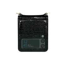 Z Flip 4 kryžminio kūno vėrinio dirželis virvelė odinis dėklas Samsung Galaxy Z Flip 3 dėklui su ilga grandinėle Z Flip 3 4 5G dėklas pilnas uždengimas Galaxy Z Flip 3 juoda