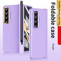 Smūgiams atsparus prabangus S rašiklio laikiklis telefono dėklas, skirtas Samsung Galaxy Z Fold 4 5g sulankstomas4 grūdinto stiklo plėvelė, skirta Samsung Z Fold4 dėkliams for Samsung Z Fold 4 violetinė
