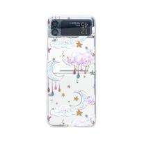 Skirtas Samsung Galaxy Z Flip 4 3 dėklui Rabbit Star Moon dažytas skaidrus smūgiams atsparus kietasis dangtelis, skirtas Samsung Zflip4 Flip3 dėklui For Samsung Z Flip 3