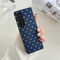 Prabangus Gilding Stars Pu odinis telefono dėklas, skirtas Samsung Galaxy Z Fold 3 5g kietas kompiuterio galinis dangtelis, skirtas Z Fold3 For Samsung Z Fold 3 blue