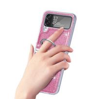 Lengvas Bling telefono sulankstomas dėklas, skirtas Samsung Galaxy Z Flip4 5g Flip 4 Flip3 Flip 3 pirštų žiedo dangtelis, skirtas Samsung Z Flip4 for Samsung Z Flip 4 rožinė