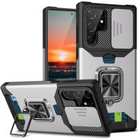 Huikai Case For Samsung Galaxy S23 S22 Fe Note 20 Ultra A72 A52 A53 A14 Card Holder Slot Military Wallet Slide Camera Grade Case Samsung A12 sidabras