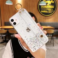 Glitter Powser Wristband Phone Case For Iphone 13 12 11 Pro Xs Max Xr X 6 6s 7 8 Plus Transparent Soft Wrist Strap Bracket Cover For iPhone 13 white