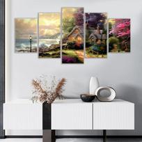 5 plokštės Kraštovaizdis Jūros namas Aliejinė drobė Tapyba Plakatai ir spaudiniai Sienos Menas Nuotraukos Svetainė Namų dekoras Be rėmelio 20x35cm*2  20x45cm*2  20x55cm*1