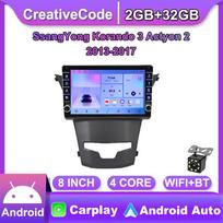 2 Din Android automobilio radijo daugialypės terpės vaizdo grotuvas, skirtas SsangYong Korando 3 Actyon 2 2013-2017 su mygtuko rankenėle Carplay WiFi 2+32GB 2+32GB