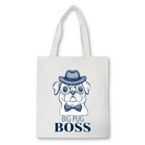 Animacinis didelis mopsas Spausdinimo rankinė Mielas naminis šuo Kawaii Moterys Elegantiškas drobinis krepšys vyrams Didelės talpos krepšys Pirkėjų krepšys 24*26cm black