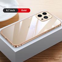 DUODUO Skaidrus magnetinis telefono dėklas iPhone 13 Pro Max 13 pro Belaidžio įkrovimo dangtelis iPhone 12 12 Pro Max Magnetinis aliuminio lydinio rėmo dėklas For iPhone 12 auksas