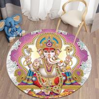 Ganesha Ronde Tapijten Voor Woonkamer Slaapkamer Tapijt Zacht Flanel Mat Bohemian Kamer Tapijt Tapis Home Decor Diameter 60cm
