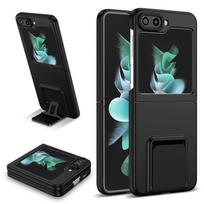 Kietas dėklas nuo dulkių Samsung Galaxy Z Flip 5 4 Flip3 Flip5 Flip4 Flip 3 Zflip5 su atrama-laikikliu, mobiliojo telefono krepšys for Samsung Z Flip 4 juoda