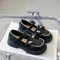 Children's Lefu Shoes Girls' Simple Leather Shoes Soft Sole Single Shoes 36 juoda