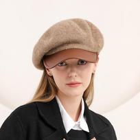 2022 Winter Wool  Big Berets Women Pu Leather  Retro Party Hat Chapeu French Beret Painter Trendy Warm Solid Sailor Flat Cap 56-58cm