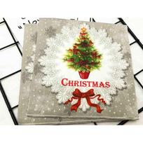 Vienkartinė vakarėlio servetėlė, dvisluoksnė 20 vienetų/pak. Kalėdų eglutės atspaudai 20Pcs beige