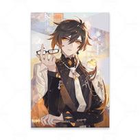 Tvirtas medinis rėmas HD Genshin Impact žaidimo plakatas Zhong Li Anime plakatai Drobės tapyba Sieniniai plakatai Sienos meno paveikslas Dekoracija Namų dekoras 15*20cm(with frame) beige