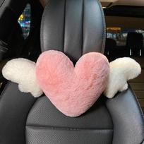 JINSERTA Heart-Shaped Car Headrest Plush Love Neck Pillow Seat Back Pillow Lumbar Support Cushion Universal Car Headrest gray