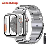 Pakeiskite į Ultra ekrano apsauginę plėvelę, skirtą išmaniajam laikrodžių serijai 9 7 8 juosta 45 mm 41 mm dėklas + dirželis iWatch SE 6 5 4 44 mm 40 mm, pasukimas į Ultra2 40mm sidabras