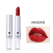 VIBELY  Magic Solid Color Double -headed Red Raincoat Suit, Waterproof Not Sticking Cup To Moisturize, Lip Liquid Lipstick Red 999 white