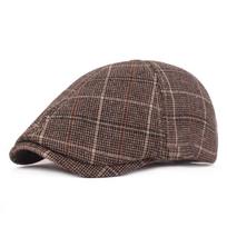 British Style Plaid Peaked Cap Men's Woolen Beret Autumn Winter Thick Forward Cap Newsboy Caps for Men Driver Ivy Hat Gatsby Painters Hats chaki