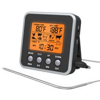 Oranžinio apšvietimo LCD skaitmeninis maisto temperatūros matuoklis kepimo mėsos termometras su temperatūros zondu, juoda