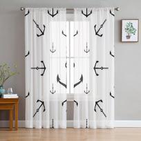 Inkarų rašto tiulio užuolaidos svetainės dekoravimui Modernios šydo šifono užuolaidos miegamojo skaidrios voilinės 135W x 114H(cm) white