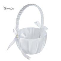 Romantiškas balto atlaso Bowknot Pearl gėlių mergaičių krepšelio vestuvių vakarėlio dekoravimas white
