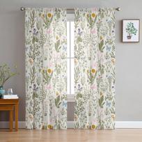 Vintažinės žolinės gėlių tekstūros permatomos užuolaidos svetainei, miegamajam, vaikų kambariui tiulio langų apmualai 135W x 160H(cm) white