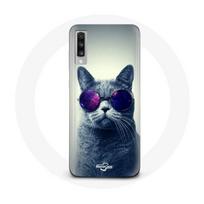 Coque Samsung Galaxy A70 Chat avec Lunettes de vue violettes