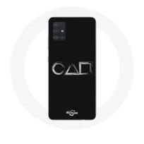 Coque Samsung Galaxy A51 Squid Game logo symboles carre cercle triangle Fond Noir juoda