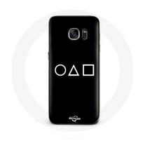 Coque pour Samsung Galaxy S6 Edge Squid Game logo symboles cercle carre triangle Fond Noir