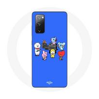 Coque pour Samsung Galaxy S20 FE BTS BT21 Tata Chimmy Cooky Rj Koya Shooky Et Mang Jouent De la musique Fond Bleu mėlyna