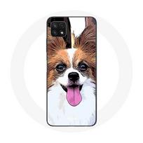 Coque pour Samsung Galaxy A22 5G Épagneul nain continental papillon Chiot Blanc et marron