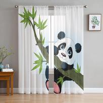 Gyvūnas Mielas Panda Bambukas Animacinis Langų Užuolaidos Svetainei Tiulio Užuolaidos Virtuvės Dekoravimas Vaikų Kambario Užuolaida Langų Apdaila 135W x 114H(cm) white